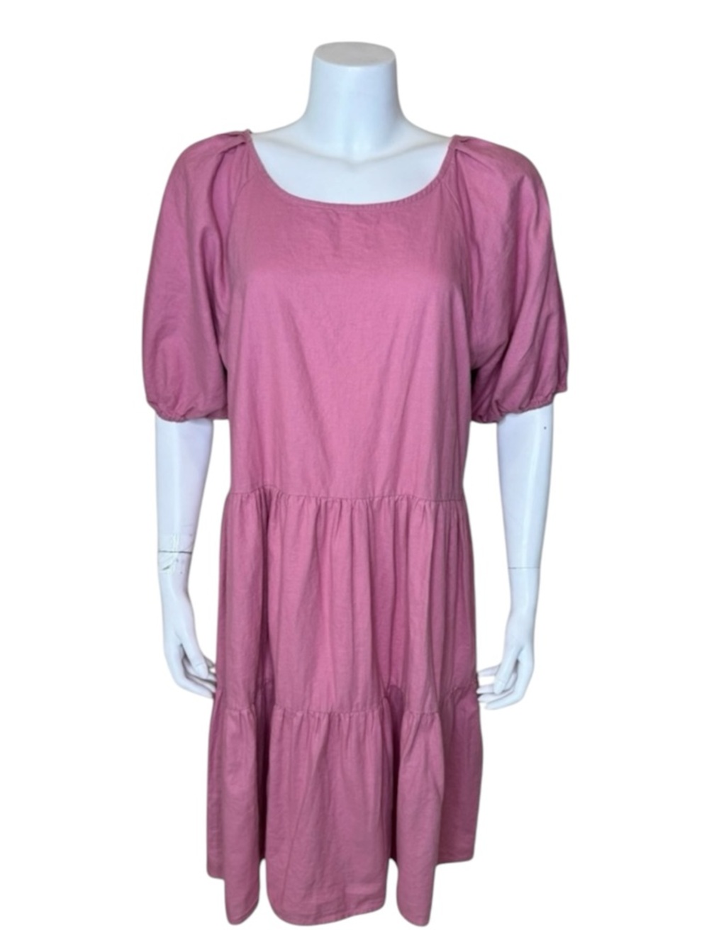 ModCloth x Princess Highway Tiered Babydoll Dress 12 Pink Linen Blend